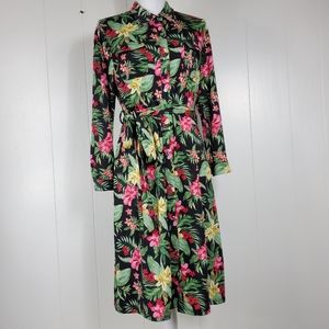 Verlina colorful floral buttonup dress with belt large